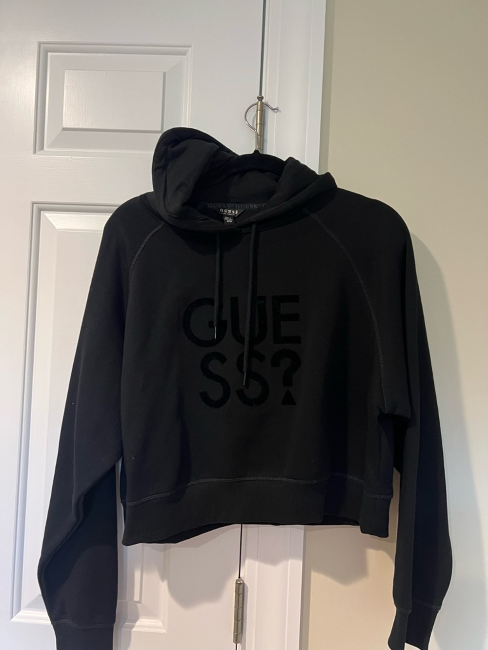 Guess Black Women's Cropped Hoodie Sweatshirt